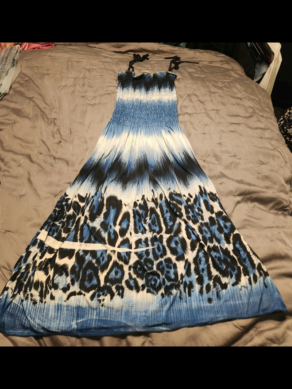 Blue Ombre Leopard Maxi Sundress with Tie Straps